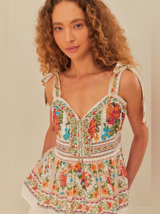 FARM Rio Tops - FARM Rio Off White Bloom Garden Sleeveless Blouse size medium